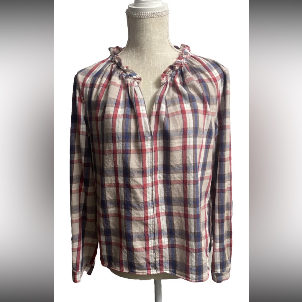 Xirena Juliette Blouse Darlin Tan Plaid Flannel Top Size Small